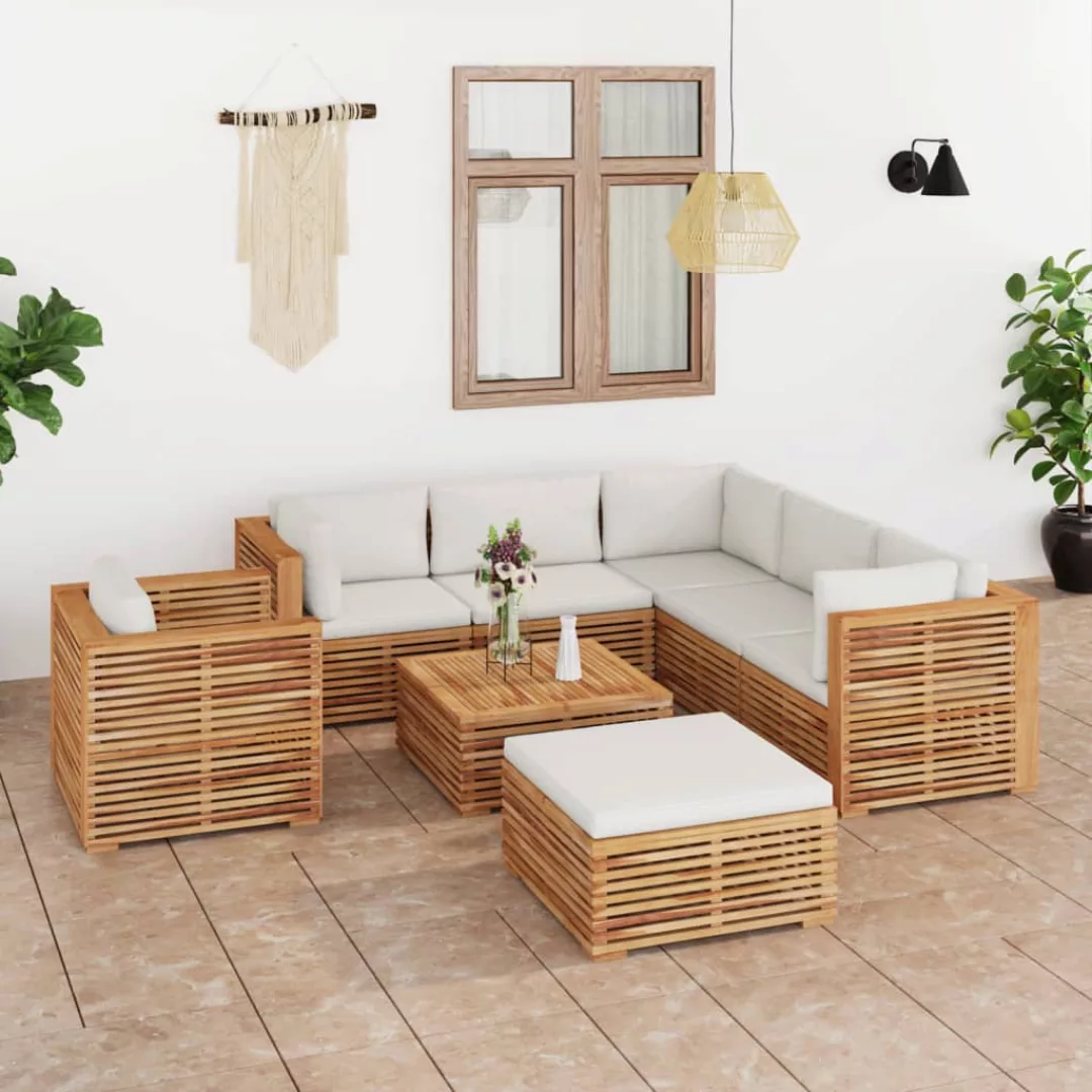 8-tlg. Garten-lounge-set Mit Creme Kissen Massivholz Teak günstig online kaufen