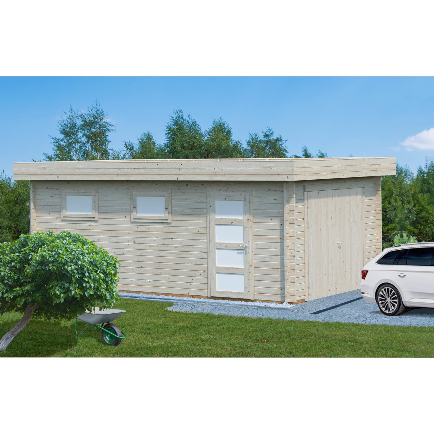 Palmako Garage Rasmus m. Holztor 360 x 550 cm Lackiert Grau-Weiß FSC® günstig online kaufen