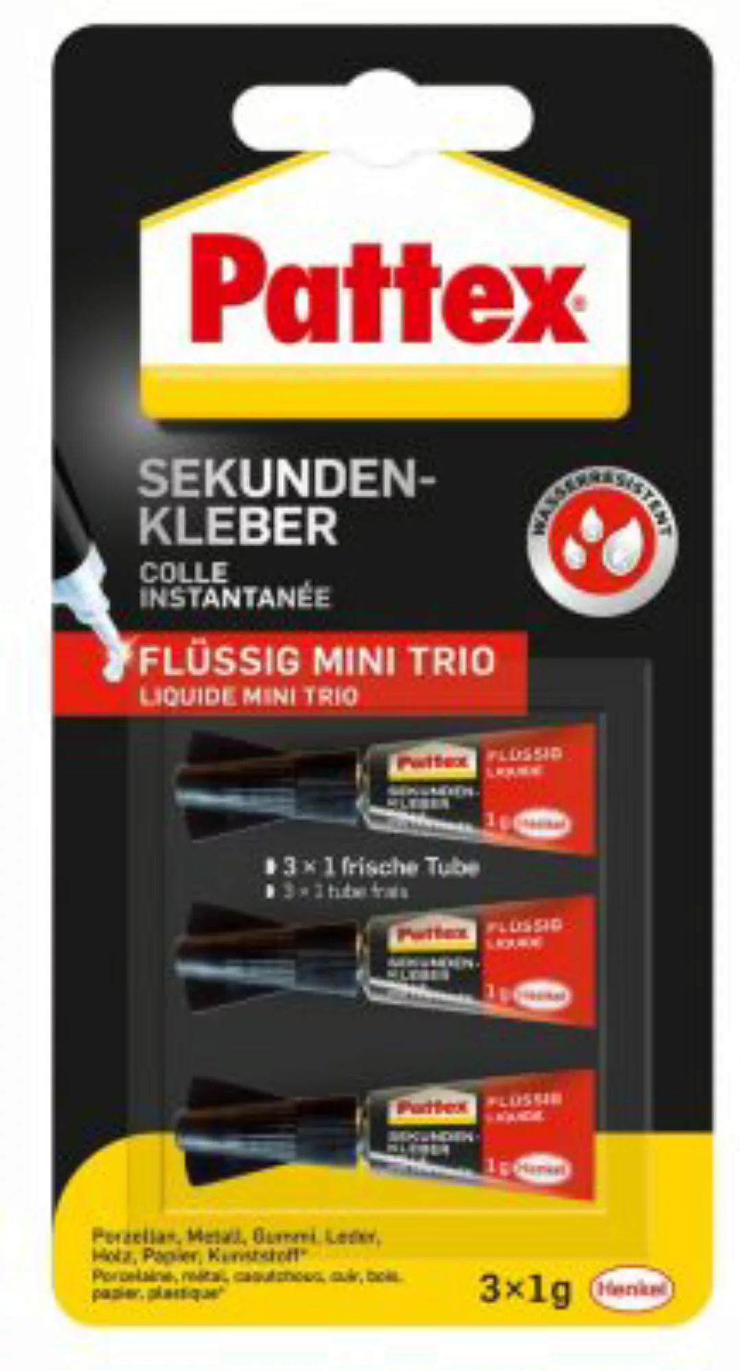 Pattex Flüssigkleber Sekundenkleber Flüssig Mini-Trio farblos 3x1g günstig online kaufen