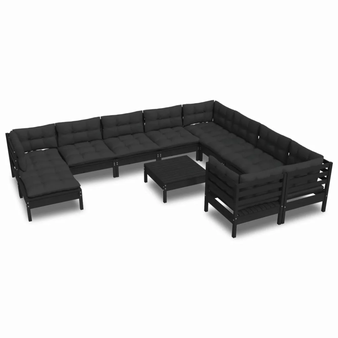 11-tlg. Garten-lounge-set Mit Kissen Schwarz Kiefernholz günstig online kaufen