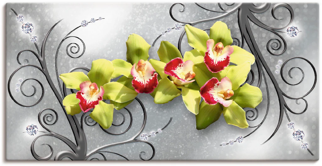 Artland Wandbild "Grüne Orchideen auf Ornamenten", Blumenbilder, (1 St.), a günstig online kaufen