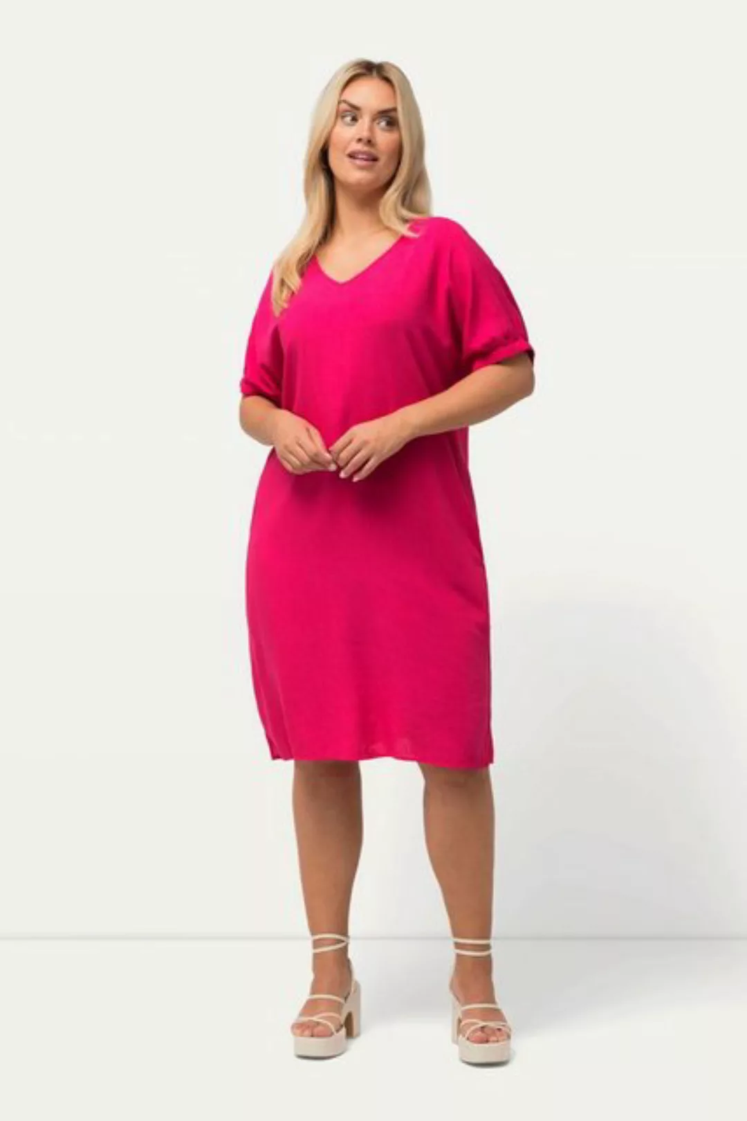 Ulla Popken Sommerkleid Kleid Leinenmix Oversized V-Ausschnitt Halbarm günstig online kaufen