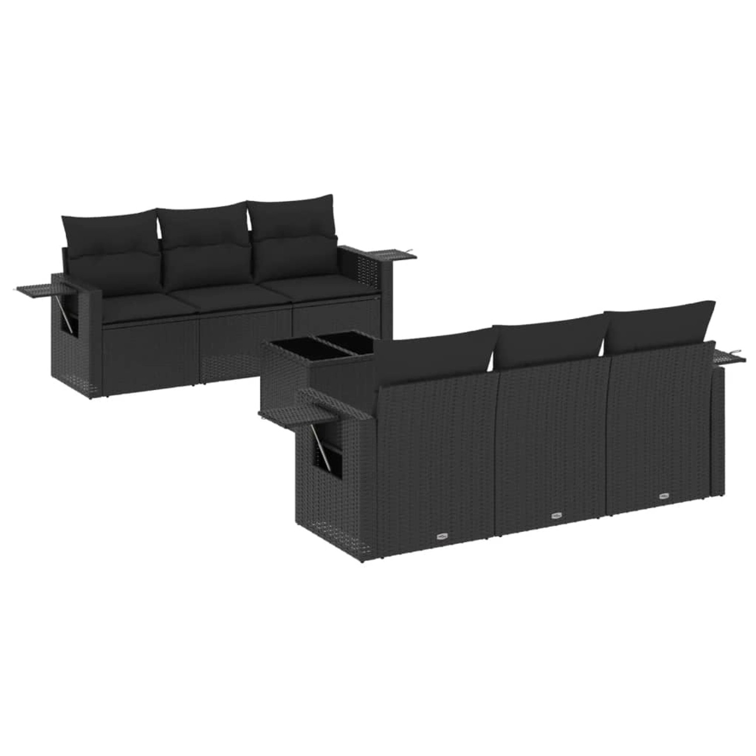 vidaXL 7-Tlg Garten-Sofagarnitur mit Kissen Schwarz Poly Rattan 3219904 günstig online kaufen