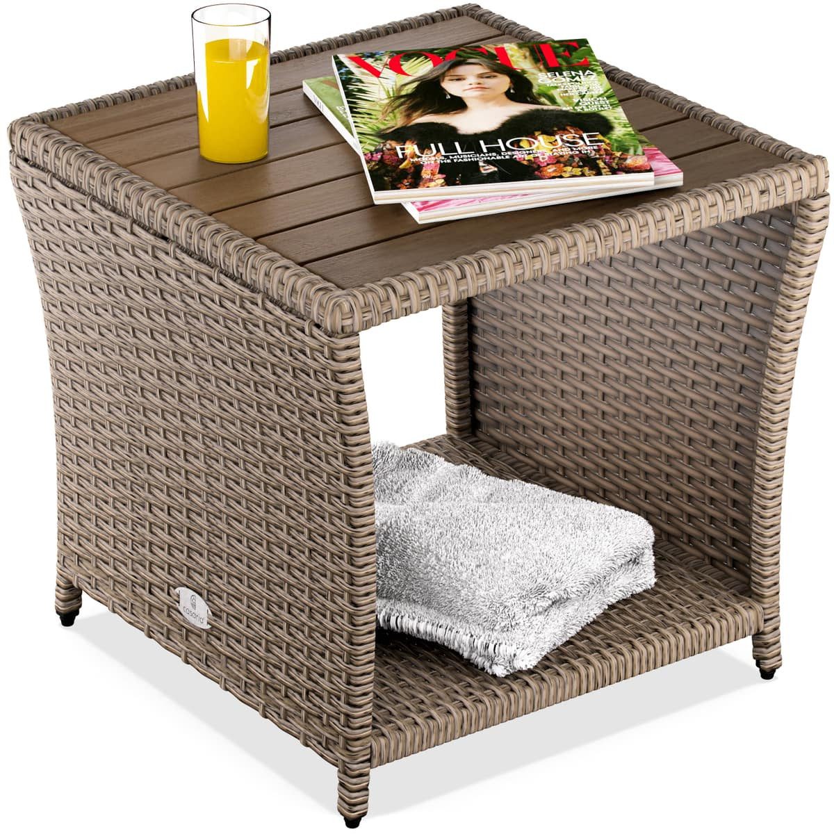 Casaria Beistelltisch, Polyrattan Akazienholz 45x45x40cm Wetterfest günstig online kaufen