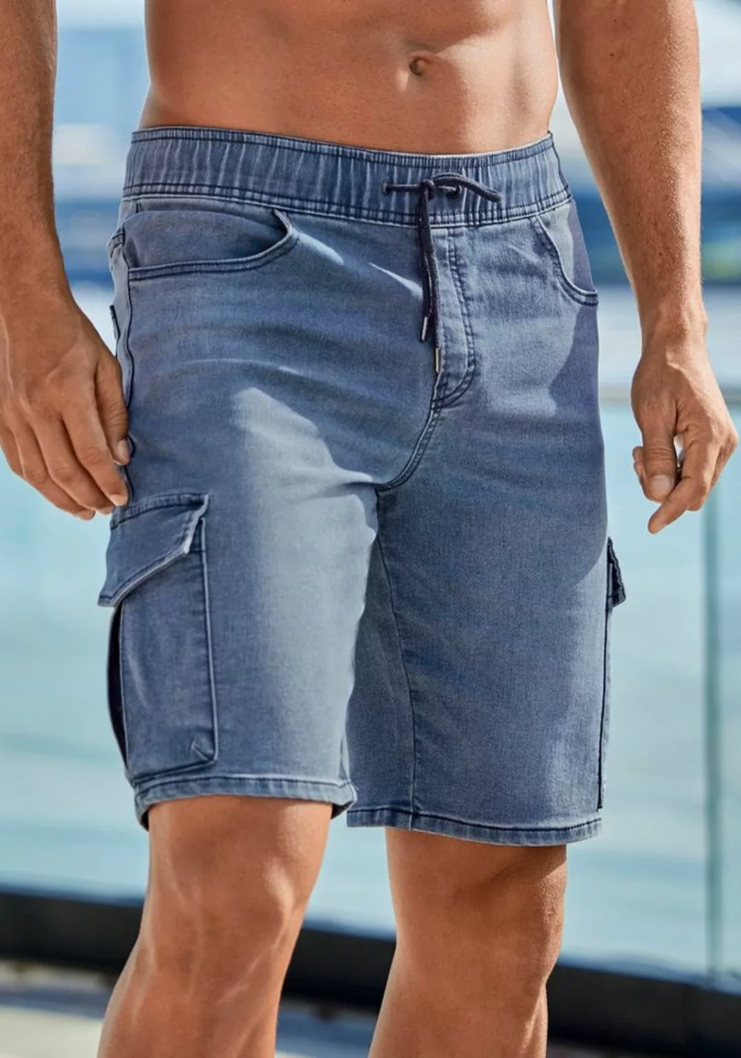 John Devin Jeansshorts mit Cargotaschen, knielang, elastische Schlupf-Bermu günstig online kaufen