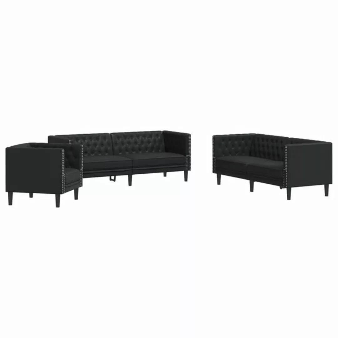 vidaXL Sofa 3-tlg. Chesterfield-Sofa-Set Schwarz Kunstleder günstig online kaufen