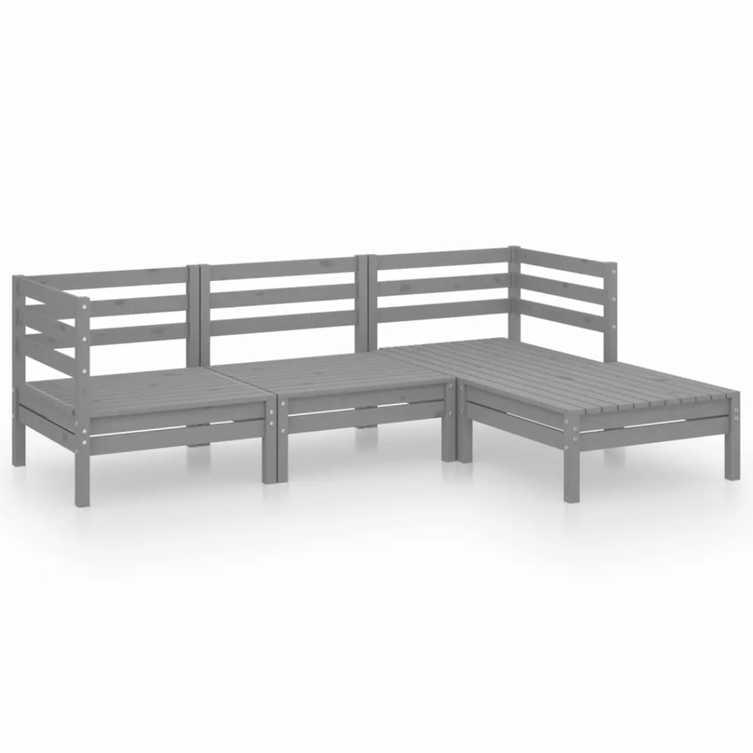 4-tlg. Garten-lounge-set Massivholz Kiefer Grau günstig online kaufen