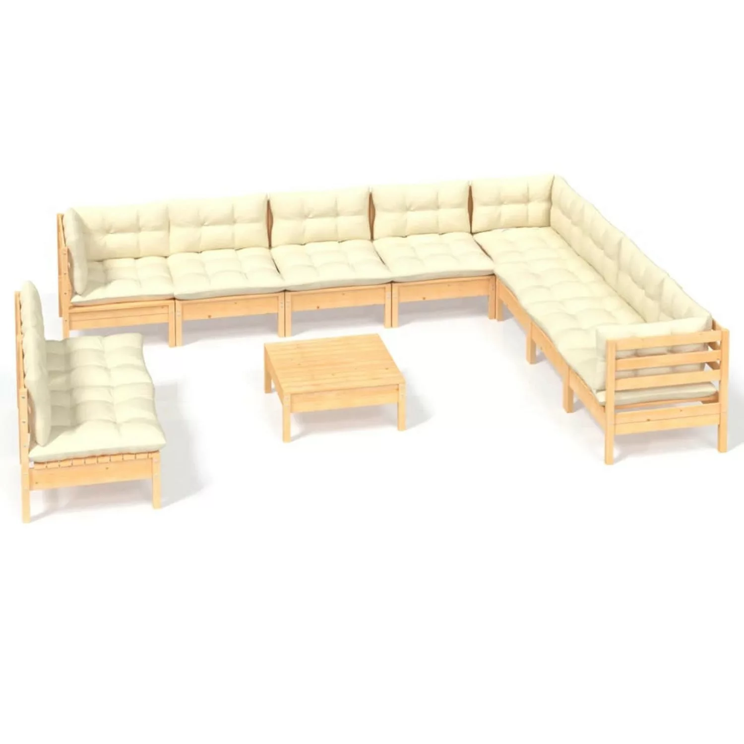 vidaXL 11-tlg Garten-Lounge-Set mit Creme Kissen Massivholz Kiefer Modell 3 günstig online kaufen