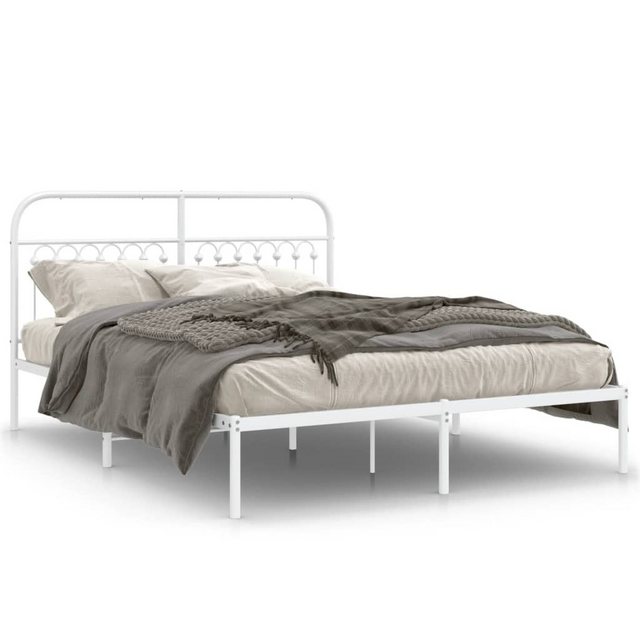 vidaXL Bett, Bettgestell mit Kopfteil Metall Weiß 160x200 cm günstig online kaufen