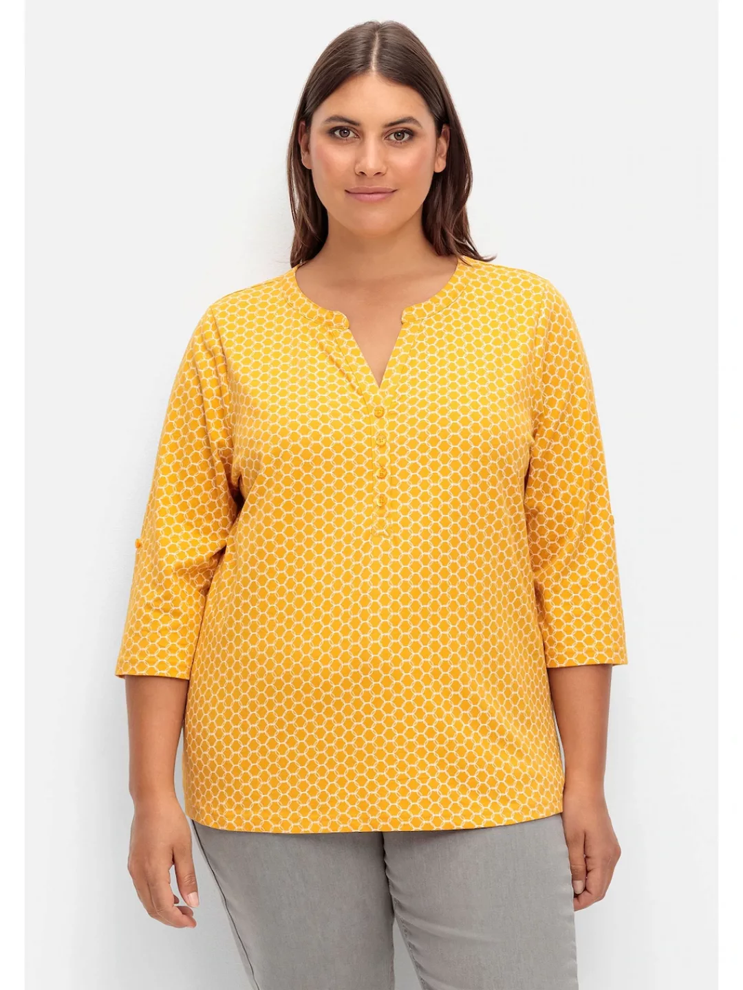 Sheego 3/4-Arm-Shirt "Große Größen", mit grafischem Alloverprint günstig online kaufen