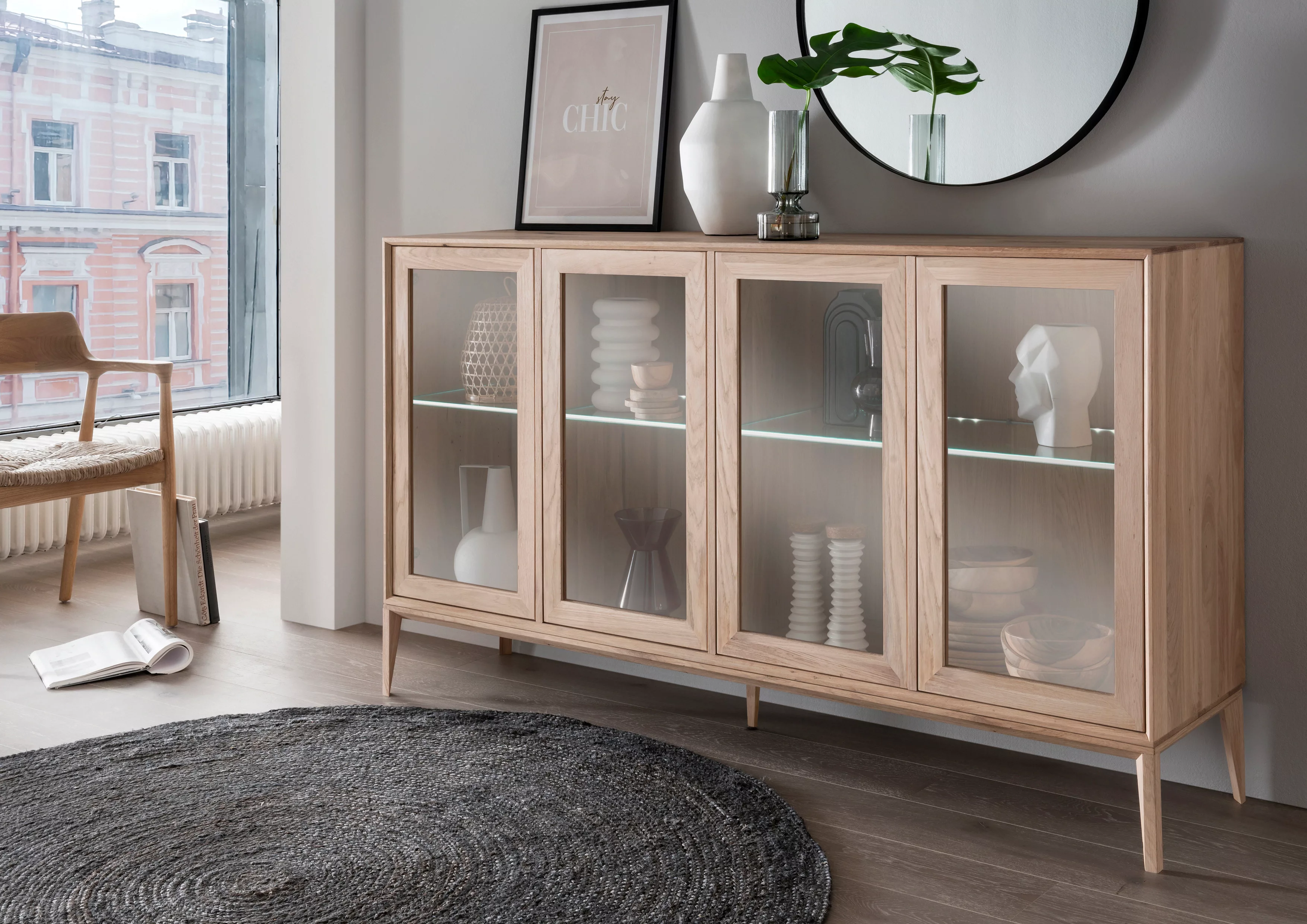 Home affaire Sideboard "Koda", inklusive Beleuchtung, Glasböden verstellbar günstig online kaufen