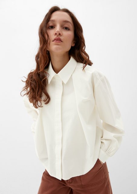 QS Langarmbluse Langarm-Bluse mit verdeckter Knopfleiste Logo, Raffung günstig online kaufen