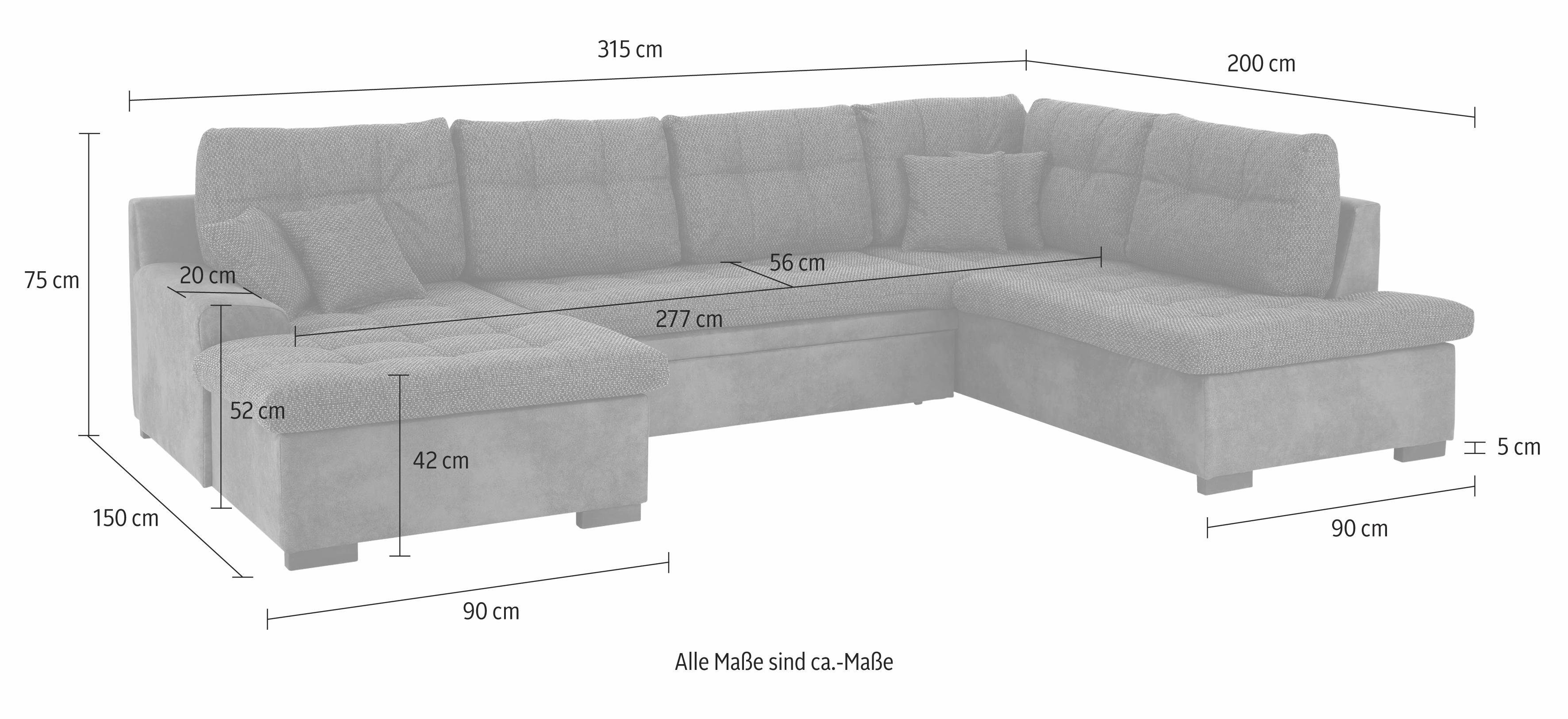 Home affaire Wohnlandschaft "Föhr U-Form", wahlweise mit Bettfunktion günstig online kaufen