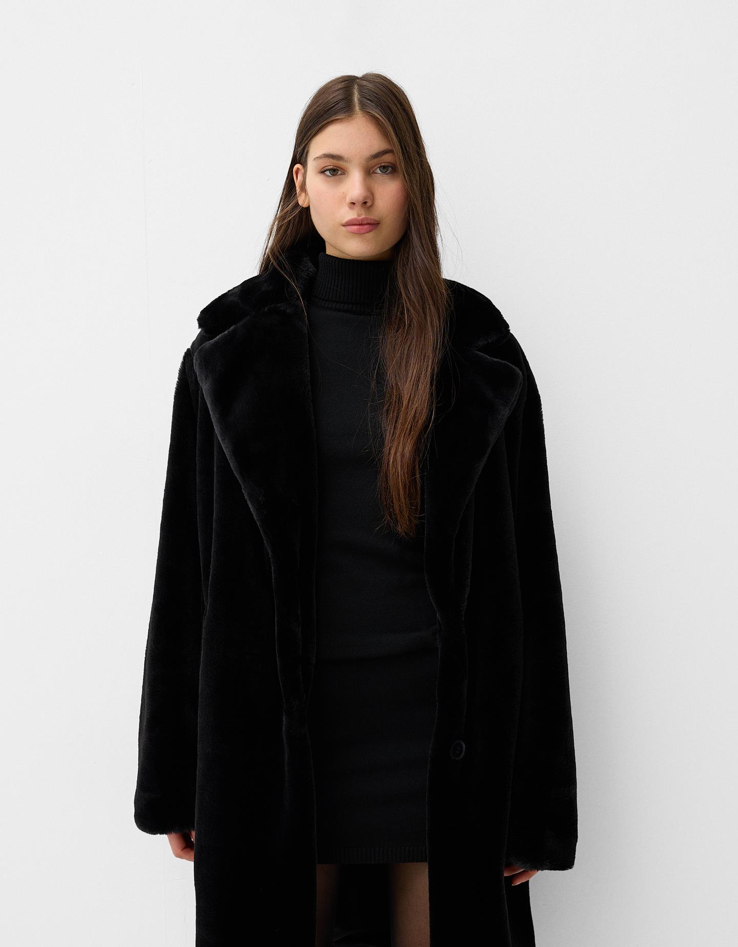 Bershka Fellmantel Damen S Schwarz günstig online kaufen