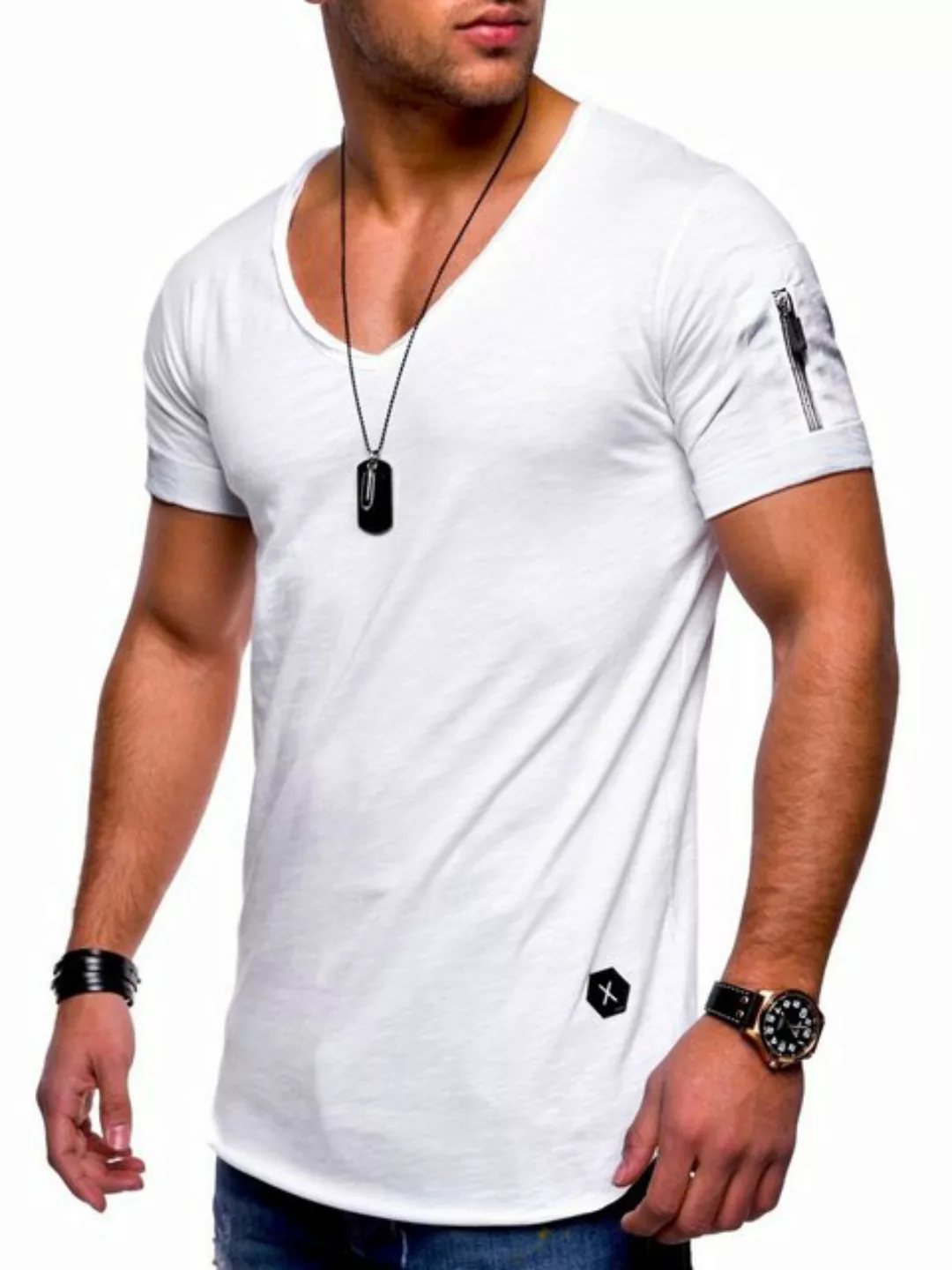SOULSTAR T-Shirt BHKNINB Herren Basic Kurzarm V-Neck Oversized Shirt V-Auss günstig online kaufen