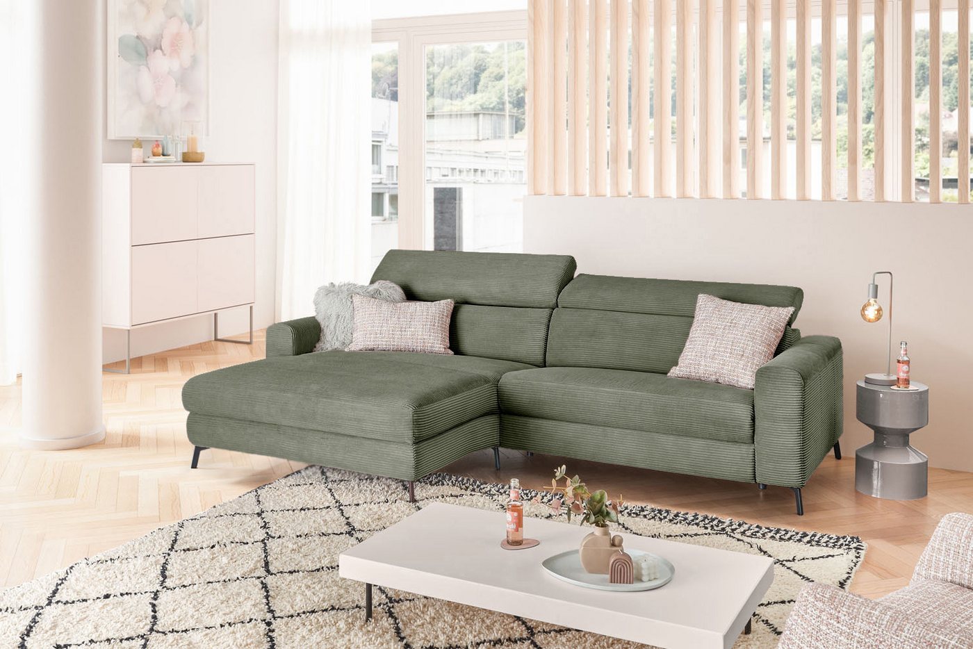 KAWOLA Ecksofa LAISKA, Couch Cord Relaxfunktion verschiedene Farben 282x177 günstig online kaufen