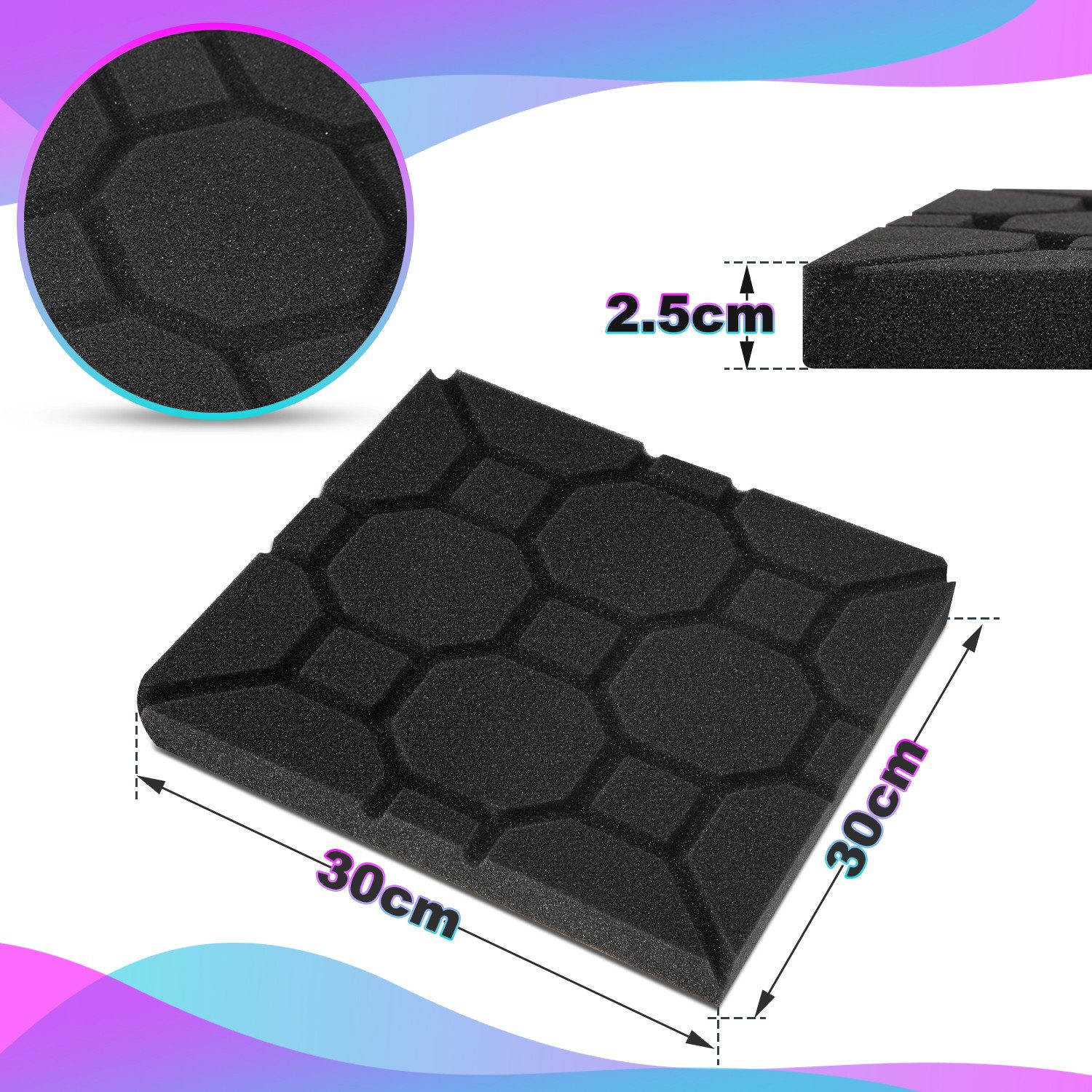Clanmacy Akustikplatte 24er-Pack Akustikplatte 30x30x2.5cm Quadrat günstig online kaufen