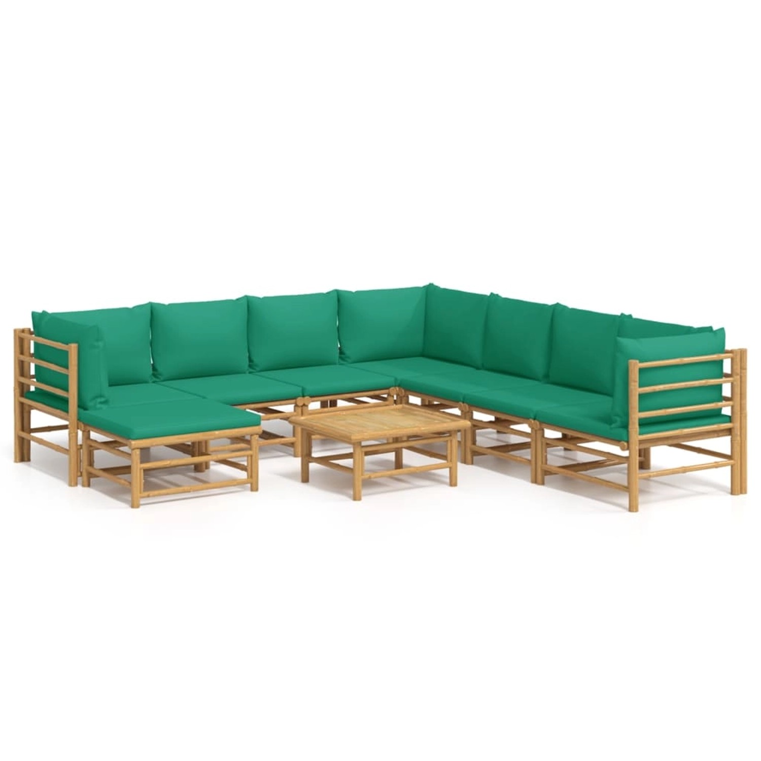 Vidaxl 9-tlg. Garten-lounge-set Mit Grünen Kissen Bambus günstig online kaufen