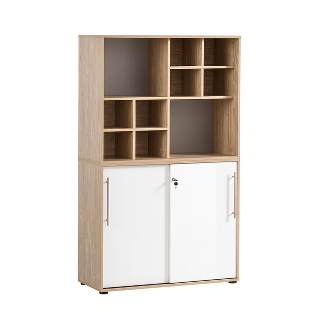 Lomadox Aktenschrank ATENO-80 modern in Eiche und weiß, Schiebetüren abschl günstig online kaufen