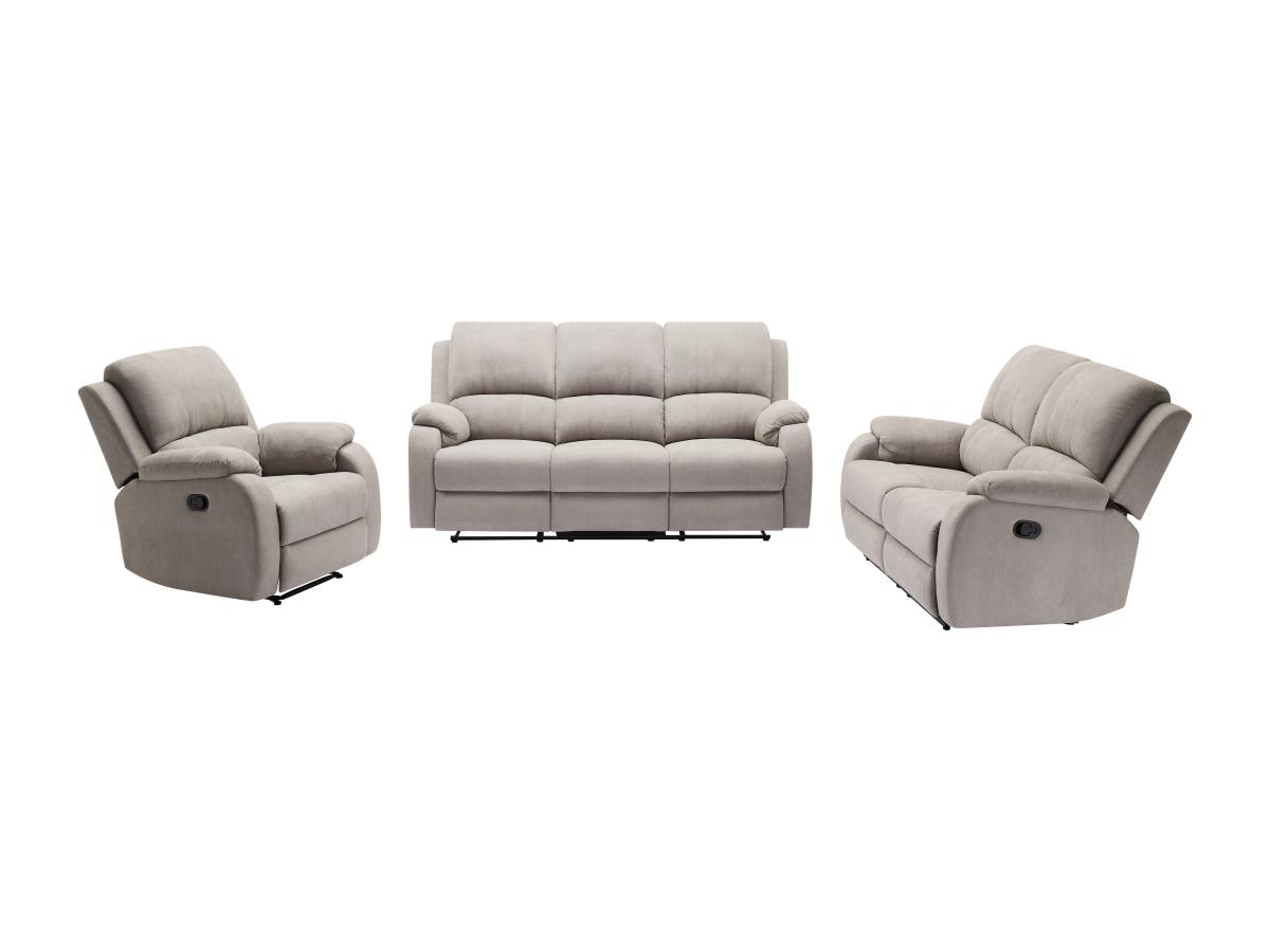 Relaxsofa 3-Sitzer, 2-Sitzer & Relaxsessel - Mikrofaser - Hellgrau - BRODY günstig online kaufen