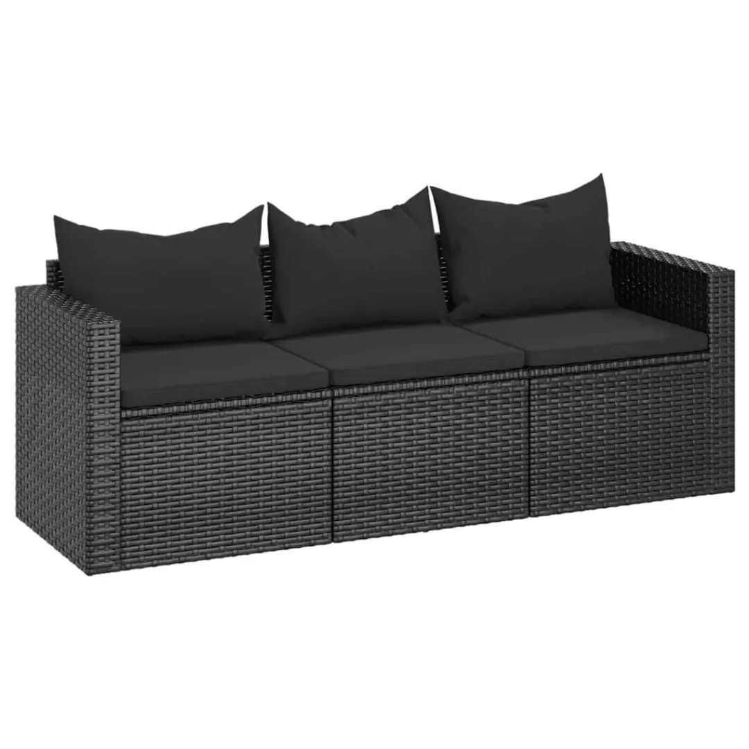 Vidaxl 3-sitzer-gartensofa Mit Kissen Schwarz Poly Rattan günstig online kaufen