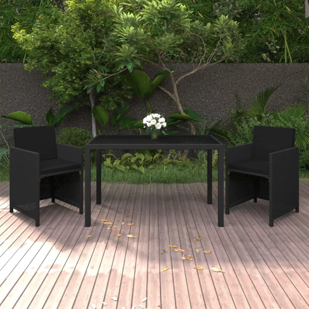 Vidaxl 3-tlg. Garten-essgruppe Mit Kissen Poly Rattan Schwarz günstig online kaufen