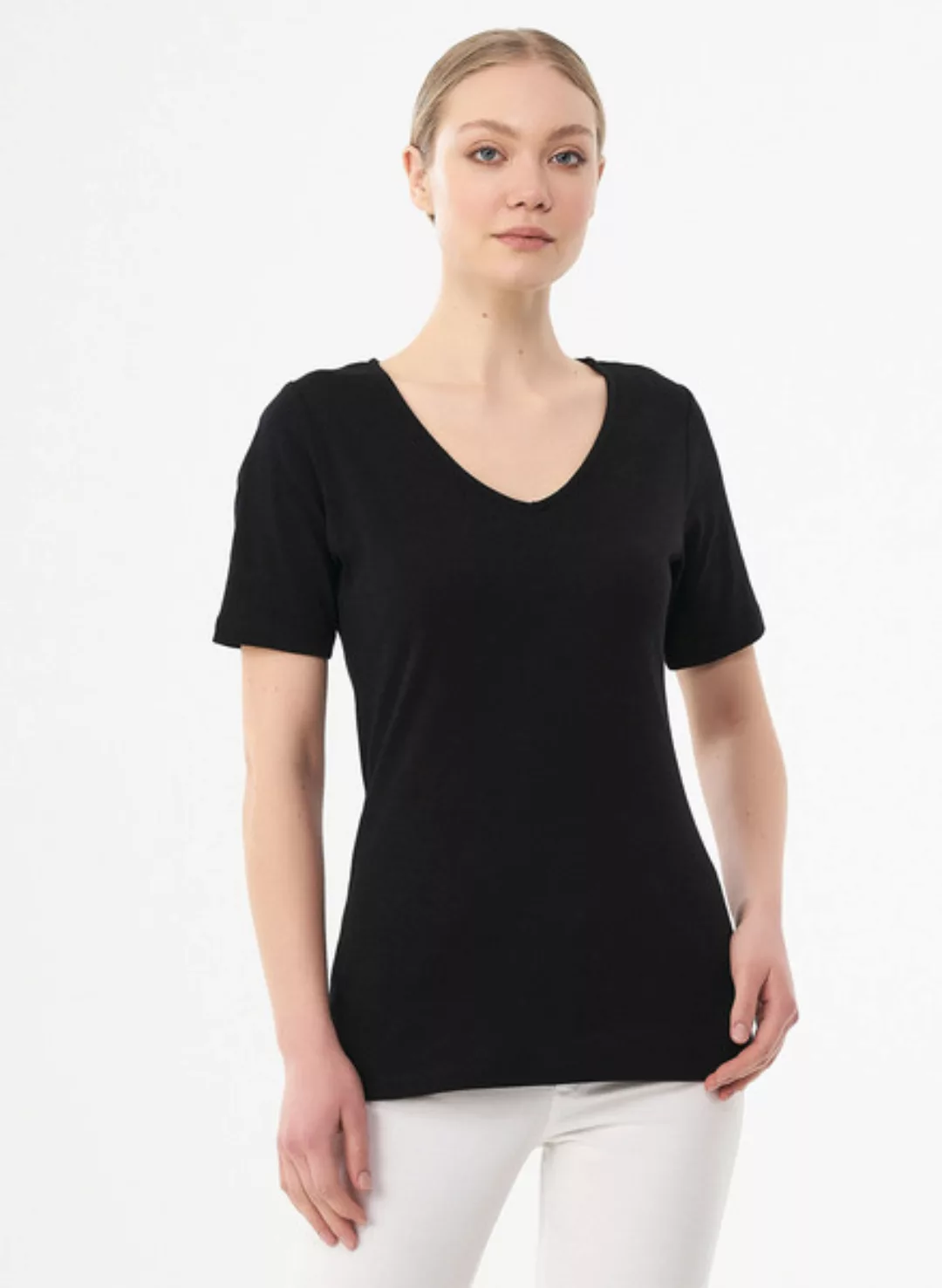 Geripptes T-shirt Aus Bio-baumwolle Mit V-ausschnitt günstig online kaufen
