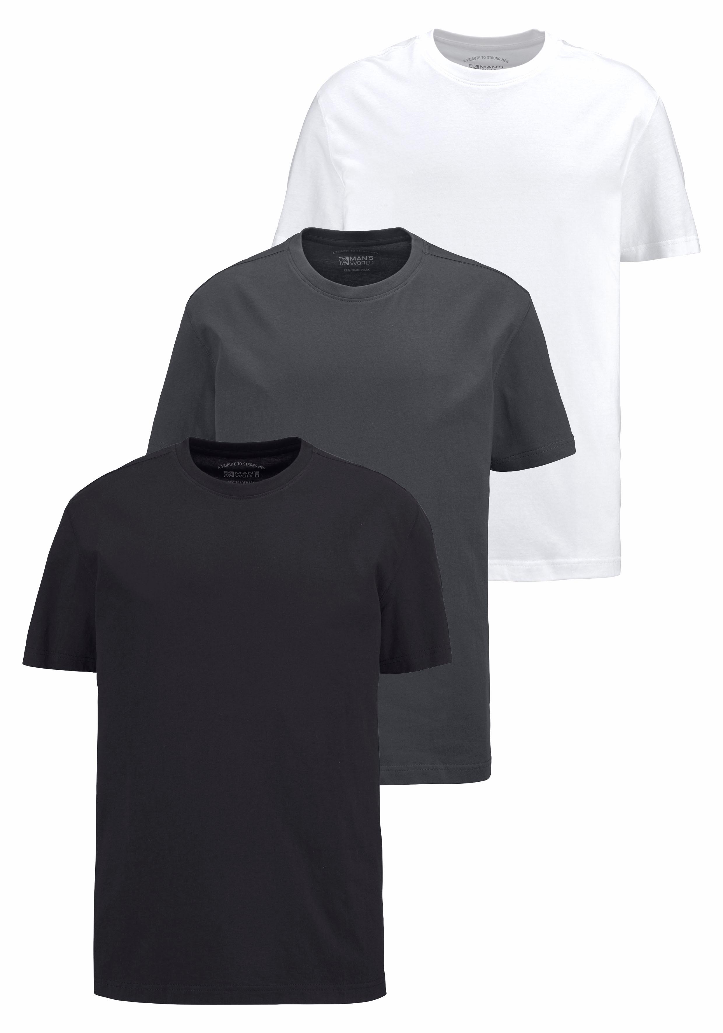 Mans World T-Shirt, (Packung, 3 tlg., 3er-Pack), Basic Farben günstig online kaufen