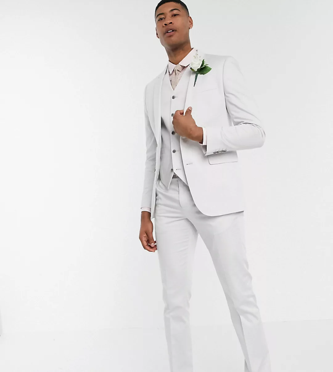 ASOS DESIGN Tall – Wedding – Schmale Jacke aus Stretch-Baumwolle in Hellgra günstig online kaufen