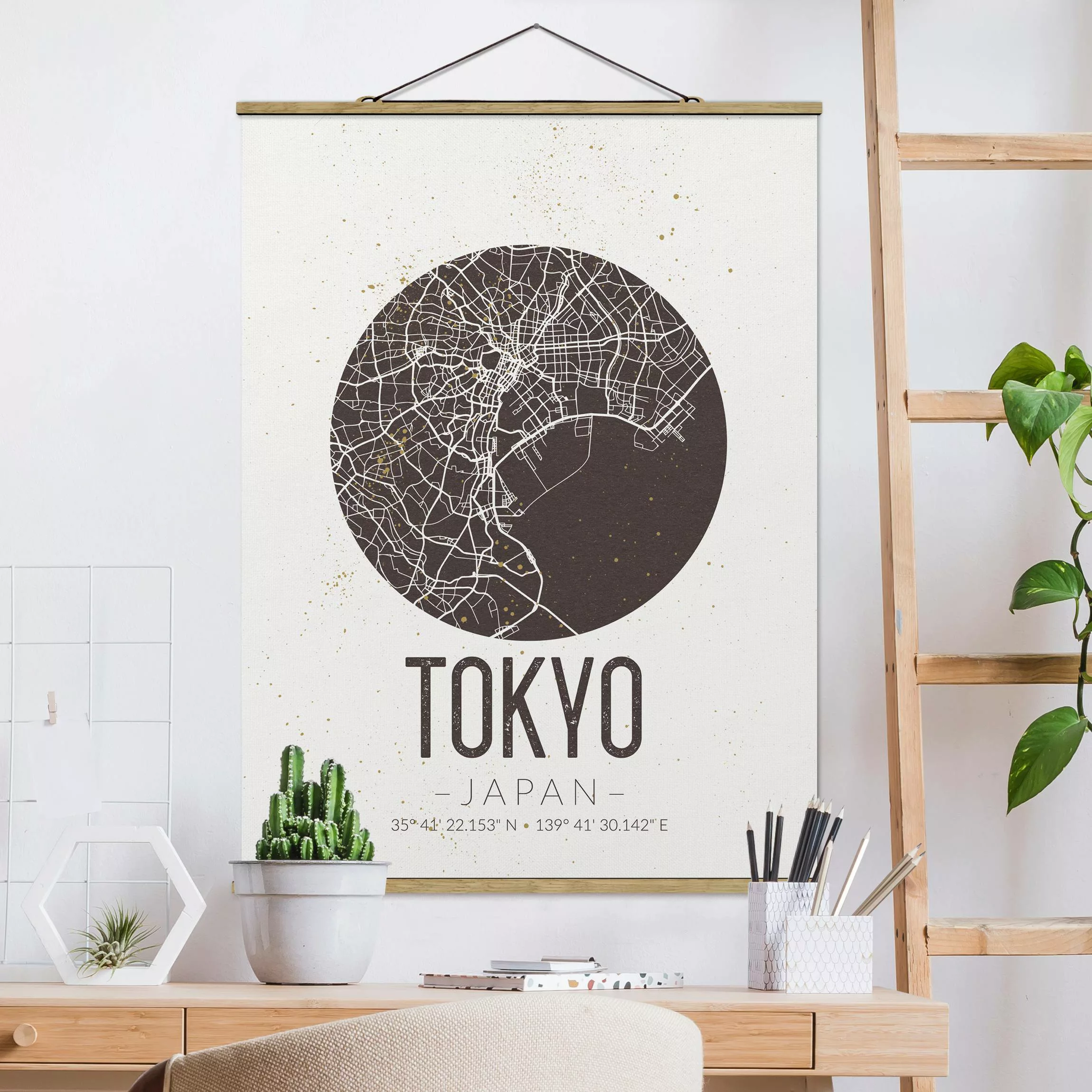 Stoffbild Karten mit Posterleisten - Hochformat Stadtplan Tokyo - Retro günstig online kaufen