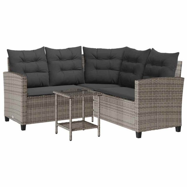 vidaXL Loungesofa Gartensofa in L-Form mit Tisch und Kissen Grau Poly Ratta günstig online kaufen