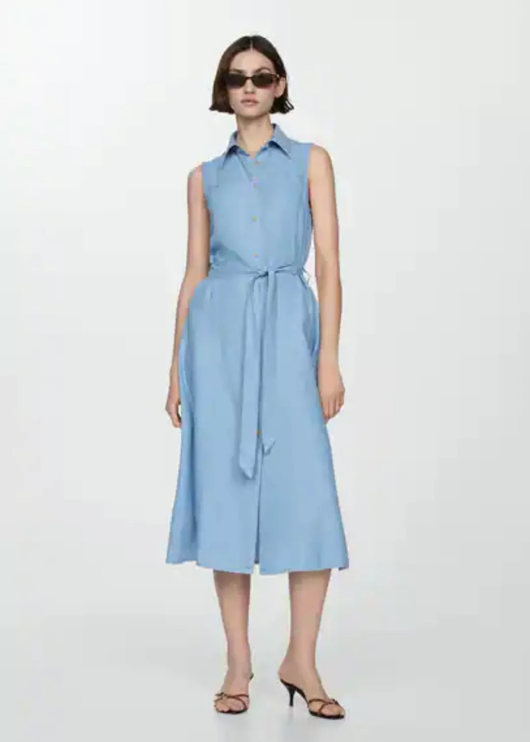 Hemdblusenkleid aus Lyocell mit Schleife günstig online kaufen