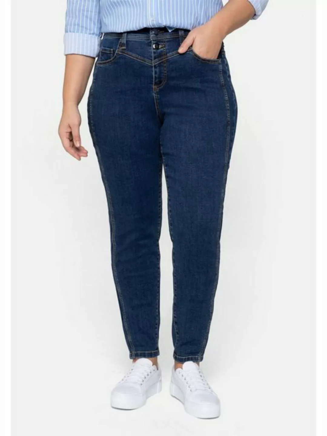 Sheego Stretch-Jeans "Große Größen", "Die Girlfriend", mit vorverlegter Sei günstig online kaufen