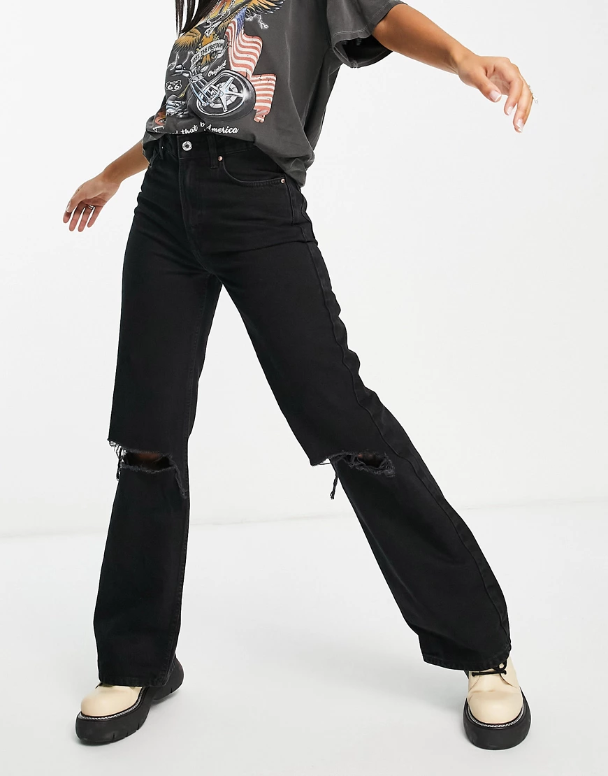 Bershka – Straight Jeans im Stil der 90er in Schwarz günstig online kaufen