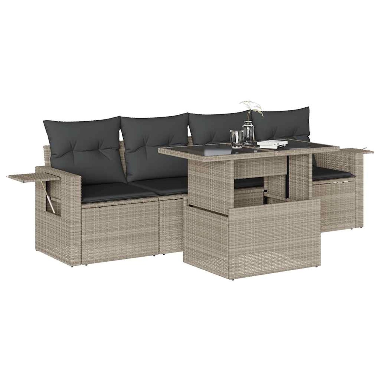 vidaXL 5-Tlg Garten-Sofagarnitur mit Kissen Hellgrau Poly Rattan 3267732 günstig online kaufen