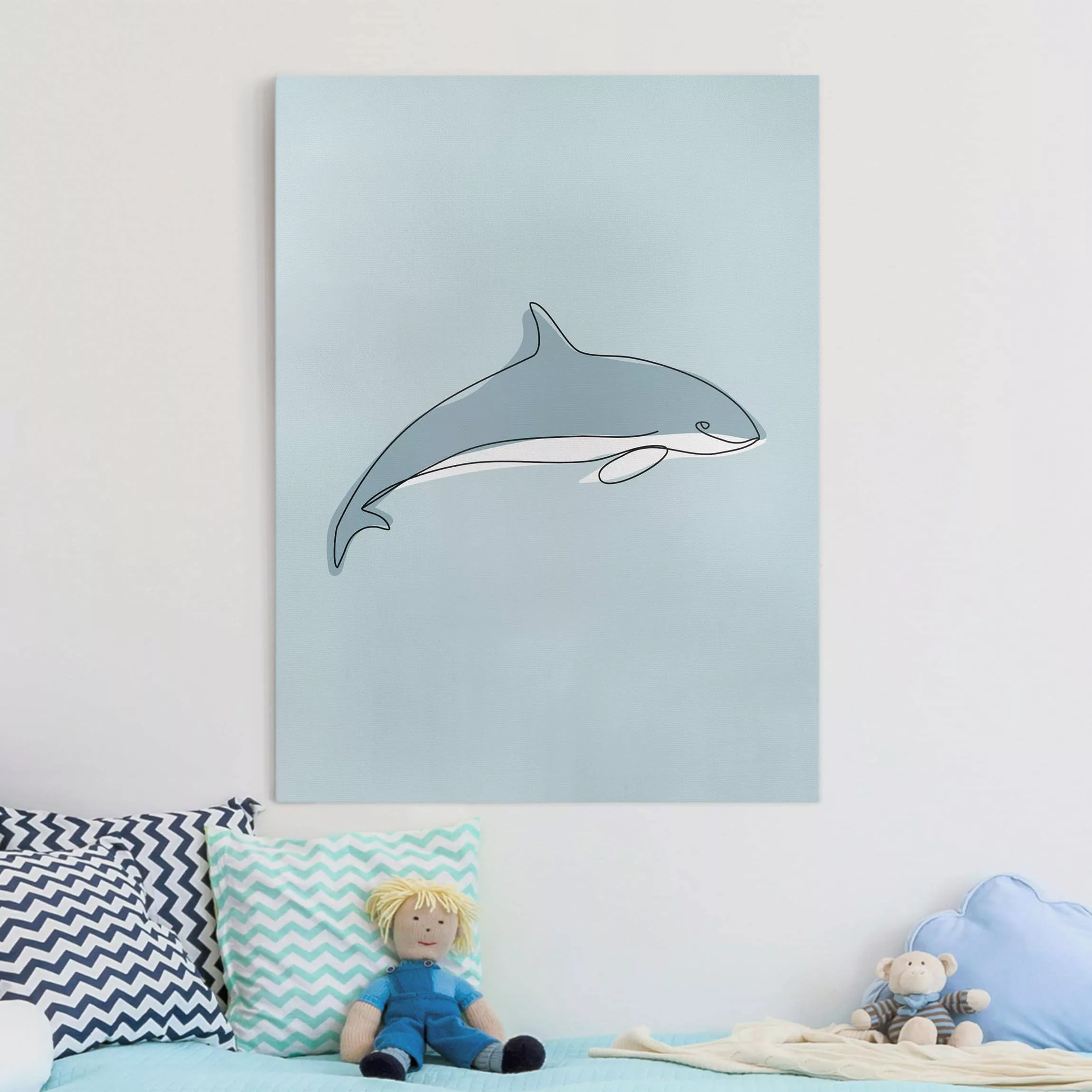 Leinwandbild Kinderzimmer - Hochformat Delfin Line Art günstig online kaufen