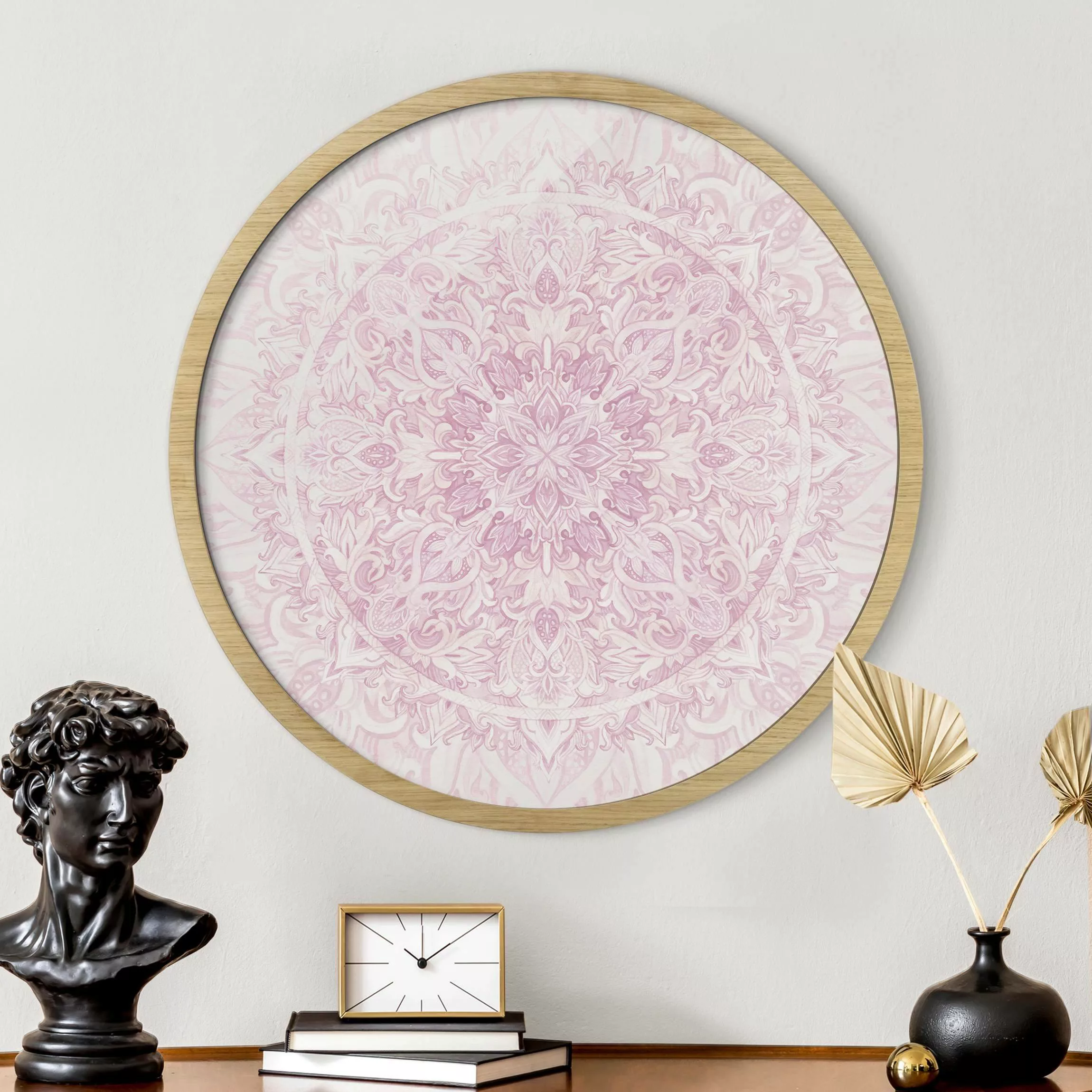 Rundes Gerahmtes Bild Mandala Aquarell Ornament rosa günstig online kaufen