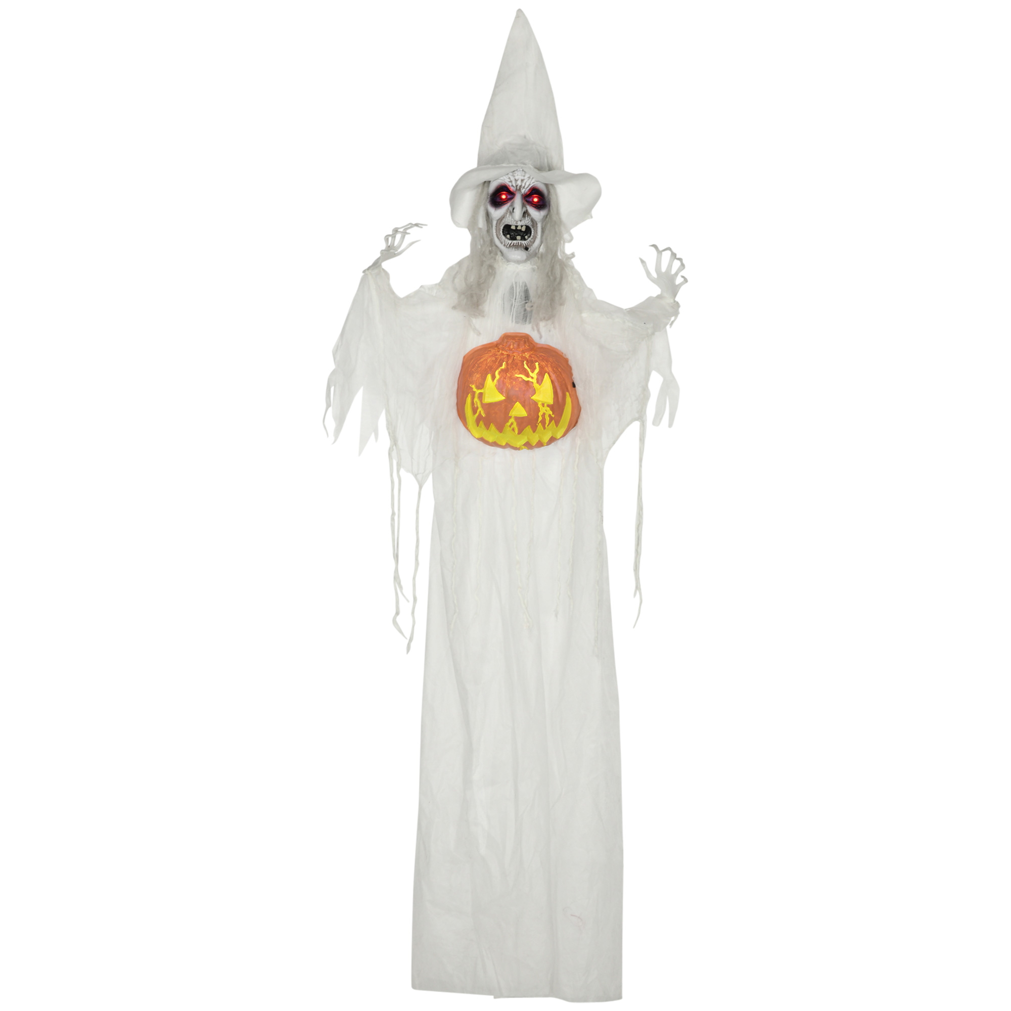 HOMCOM Halloween Skelett 183cm mit Kürbiskopf, LED-Lichter & Horror-Geräusc günstig online kaufen