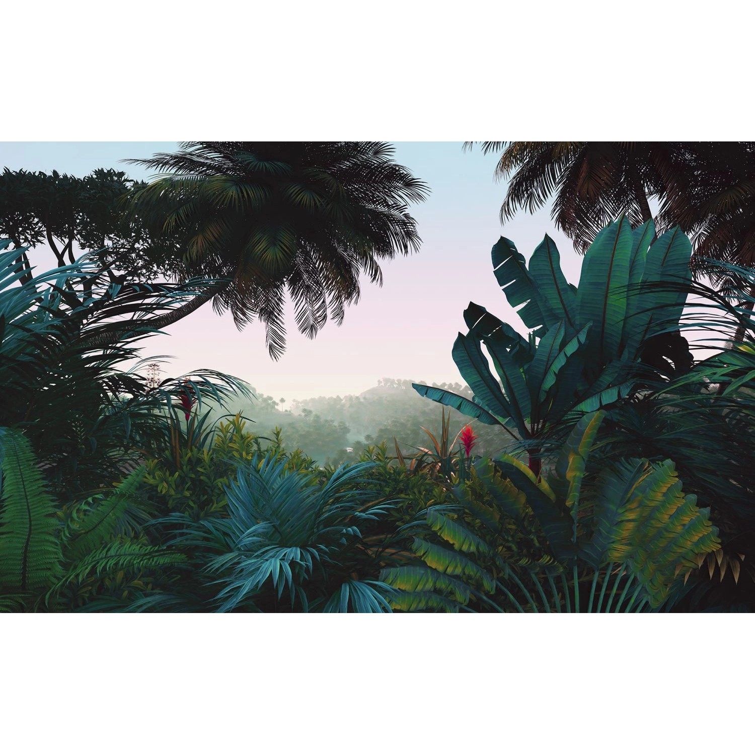Komar Fototapete Jungle Morning Grün und Petrolblau 400 x 250 cm 611230 günstig online kaufen