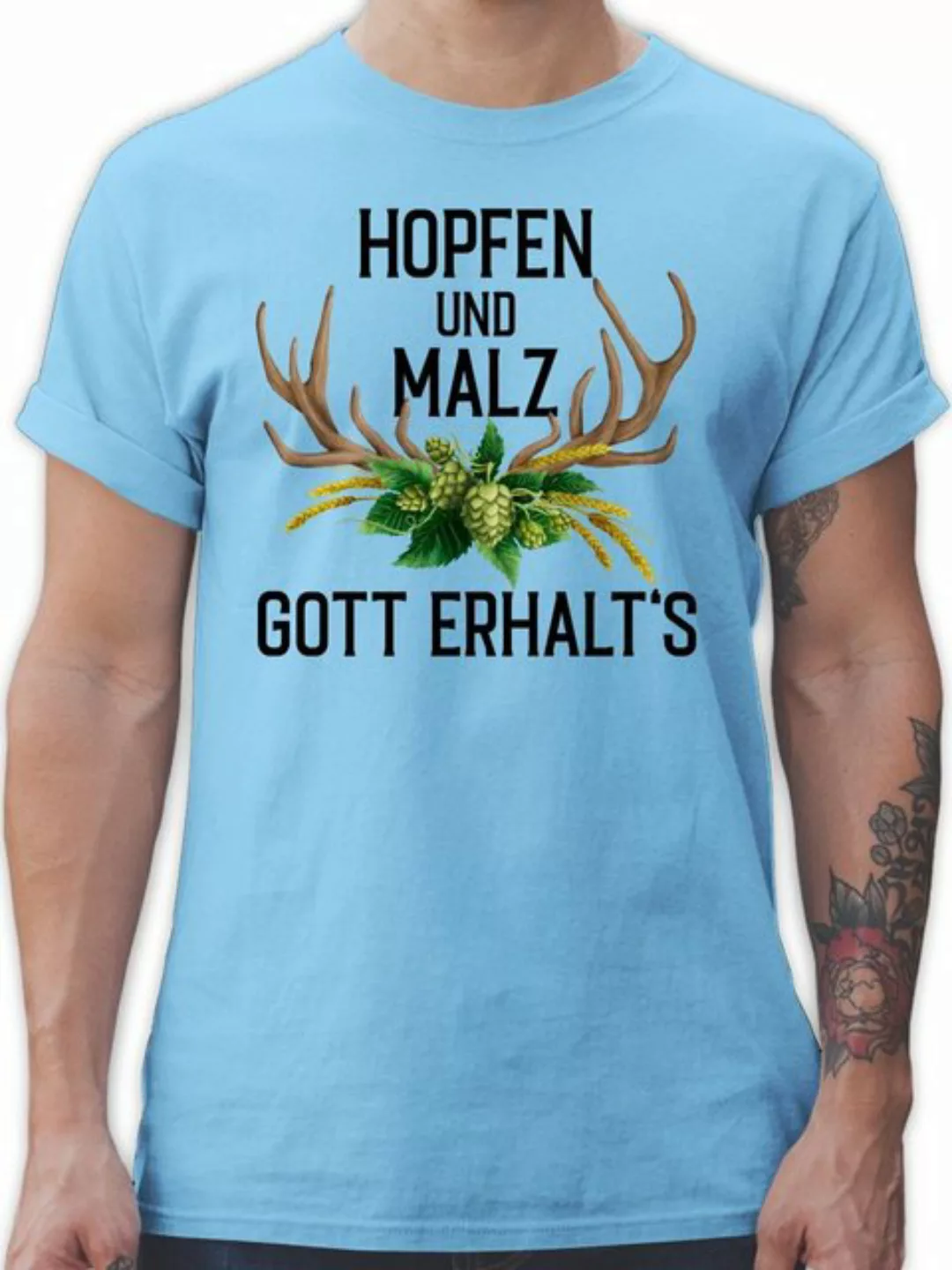 Shirtracer T-Shirt Hopfen und Malz Gott erhalt's - mit Geweih & Weizen Mode günstig online kaufen