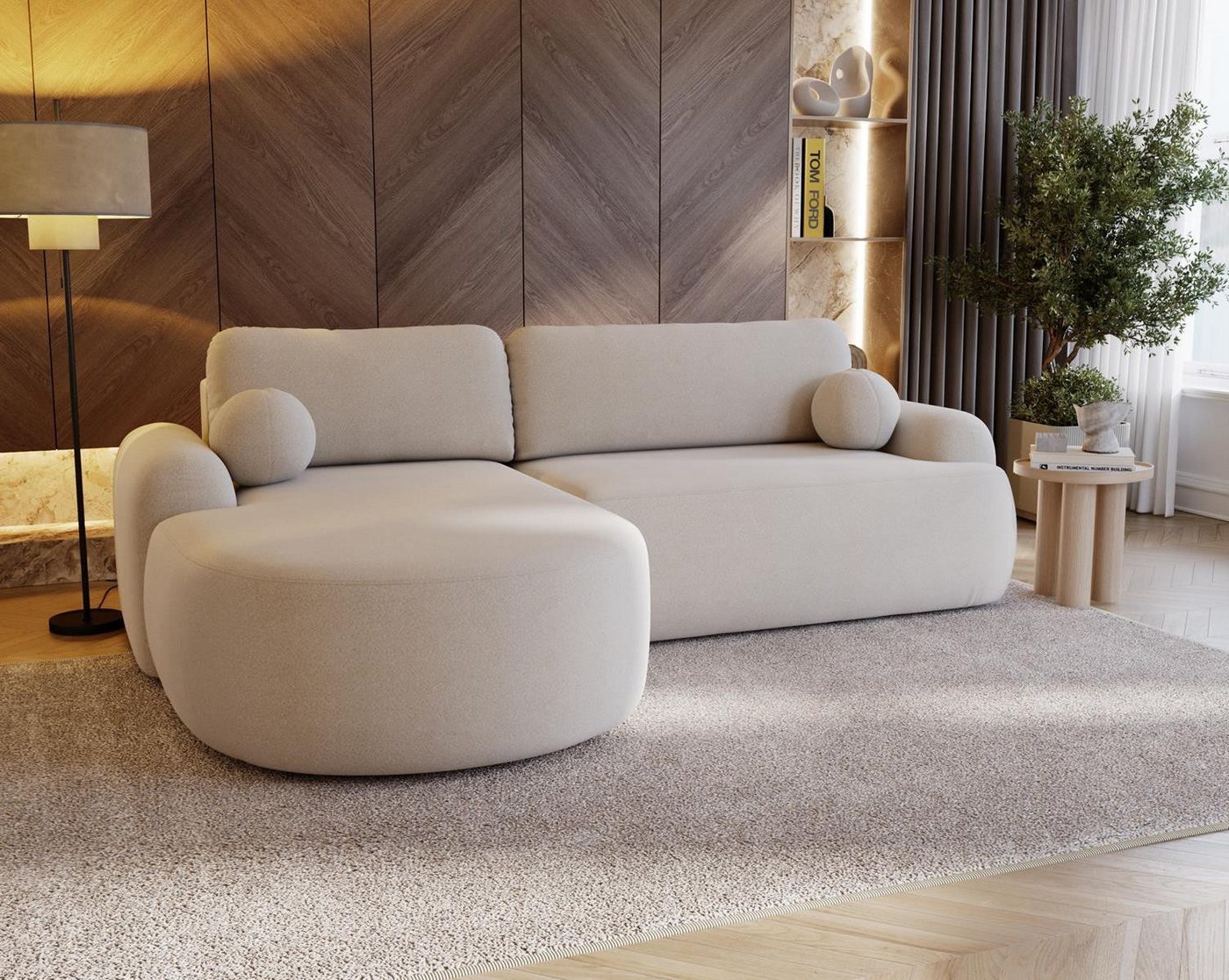 Compleo Ecksofa boucle mit breiter Ottomane OLIO, rundes Design, Exklusiv d günstig online kaufen