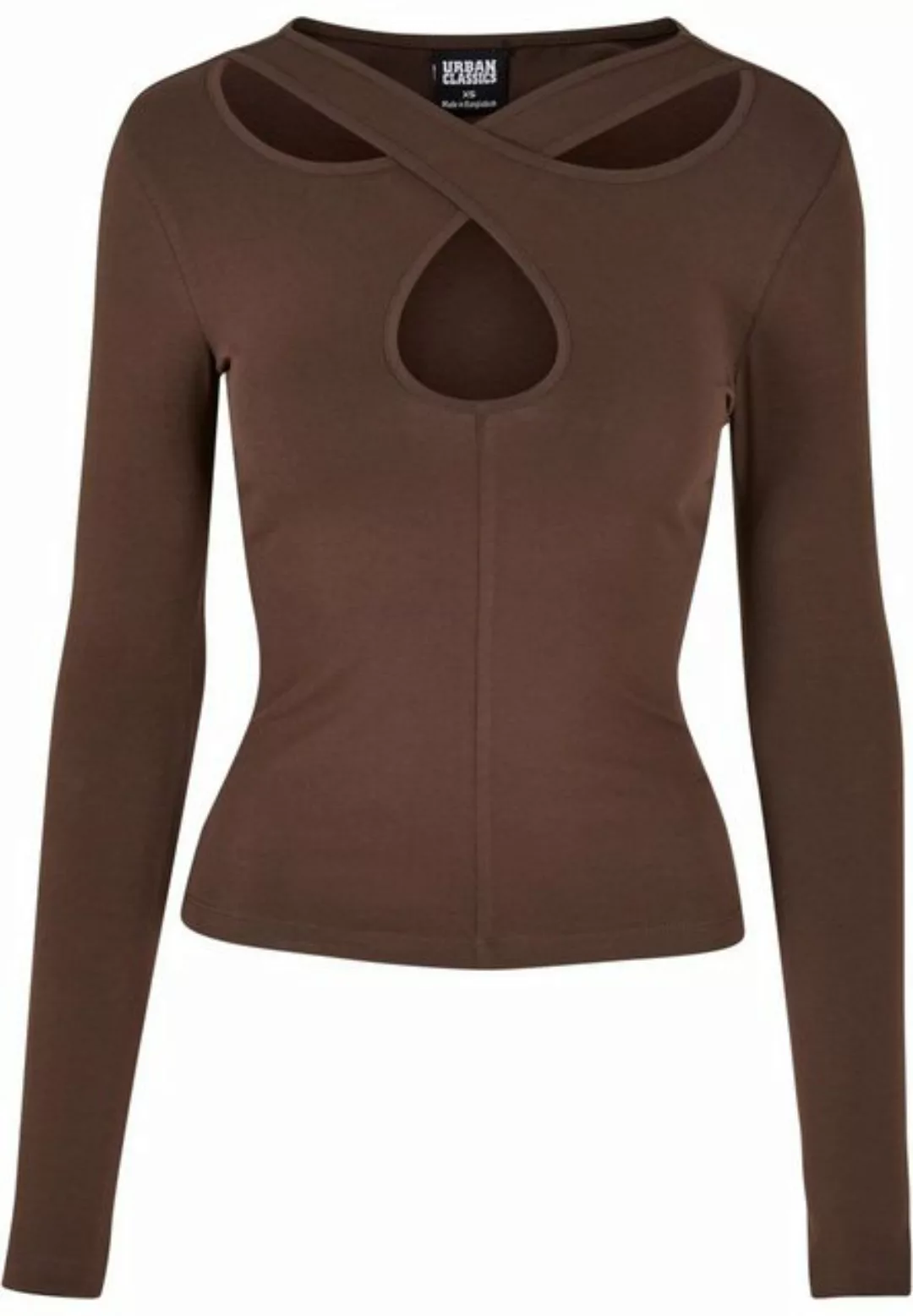 URBAN CLASSICS T-Shirt TB5479 - Ladies Crossed Cut Out Longsleeve brown L günstig online kaufen