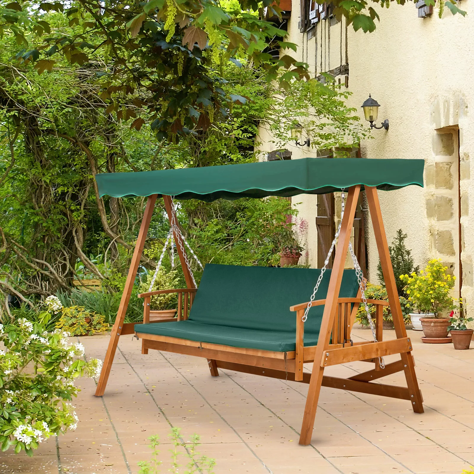 Outsunny Hollywoodschaukel mit Sonnendach Echtholz-Gartenschaukel Schaukelb günstig online kaufen