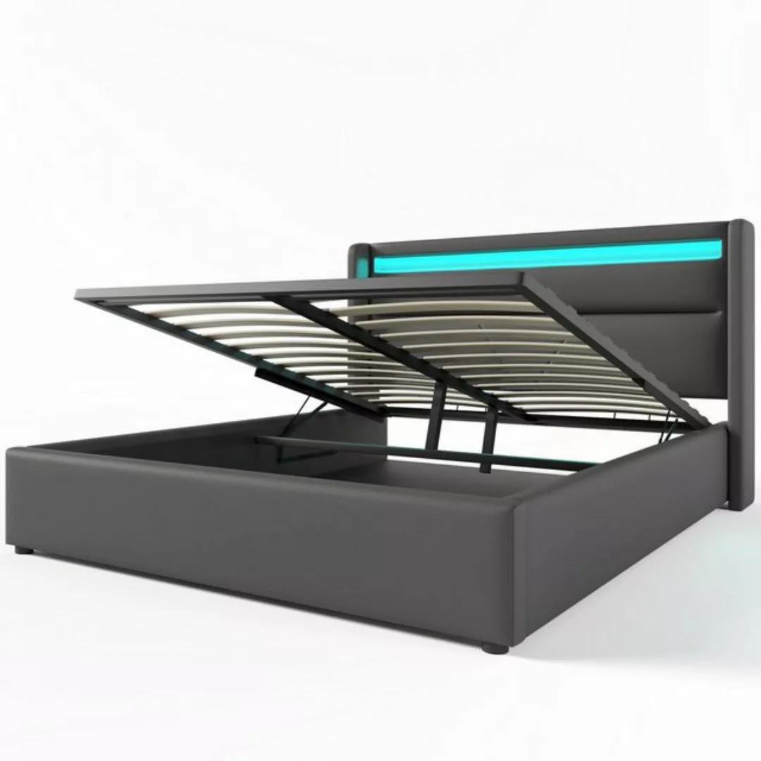 WISHDOR Polsterbett Doppelbett Bett mit LED Beleuchtungsleiste (140x200cm, günstig online kaufen