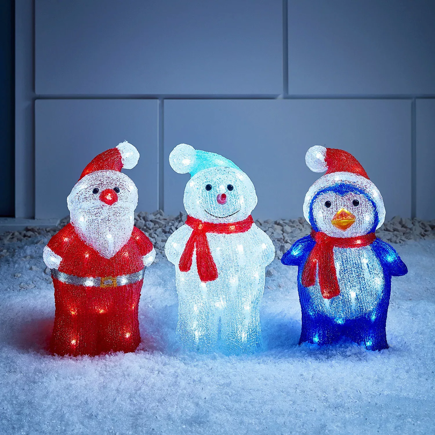 3er Set LED Weihnachtsfiguren Weihnachtsmann, Schneemann und Pinguin günstig online kaufen