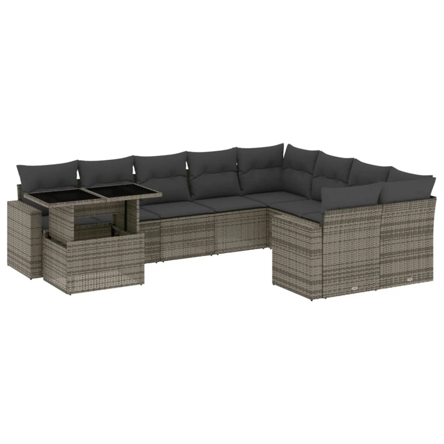 vidaXL 10-tlg Garten-Sofagarnitur mit Kissen Grau Poly Rattan Modell 108 günstig online kaufen