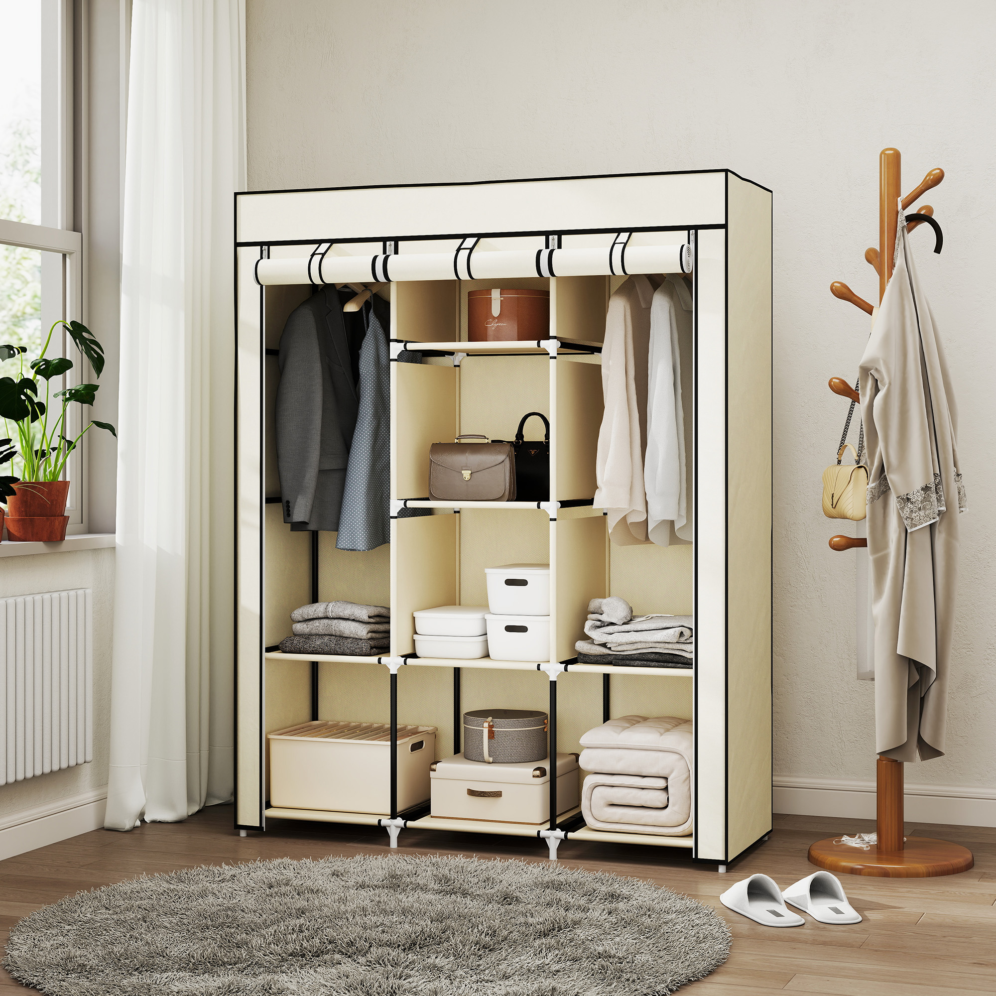 HOMCOM Stoffschrank, Kleiderschrank mit Kleiderstangen, 8 Ebenen, Faltschra günstig online kaufen