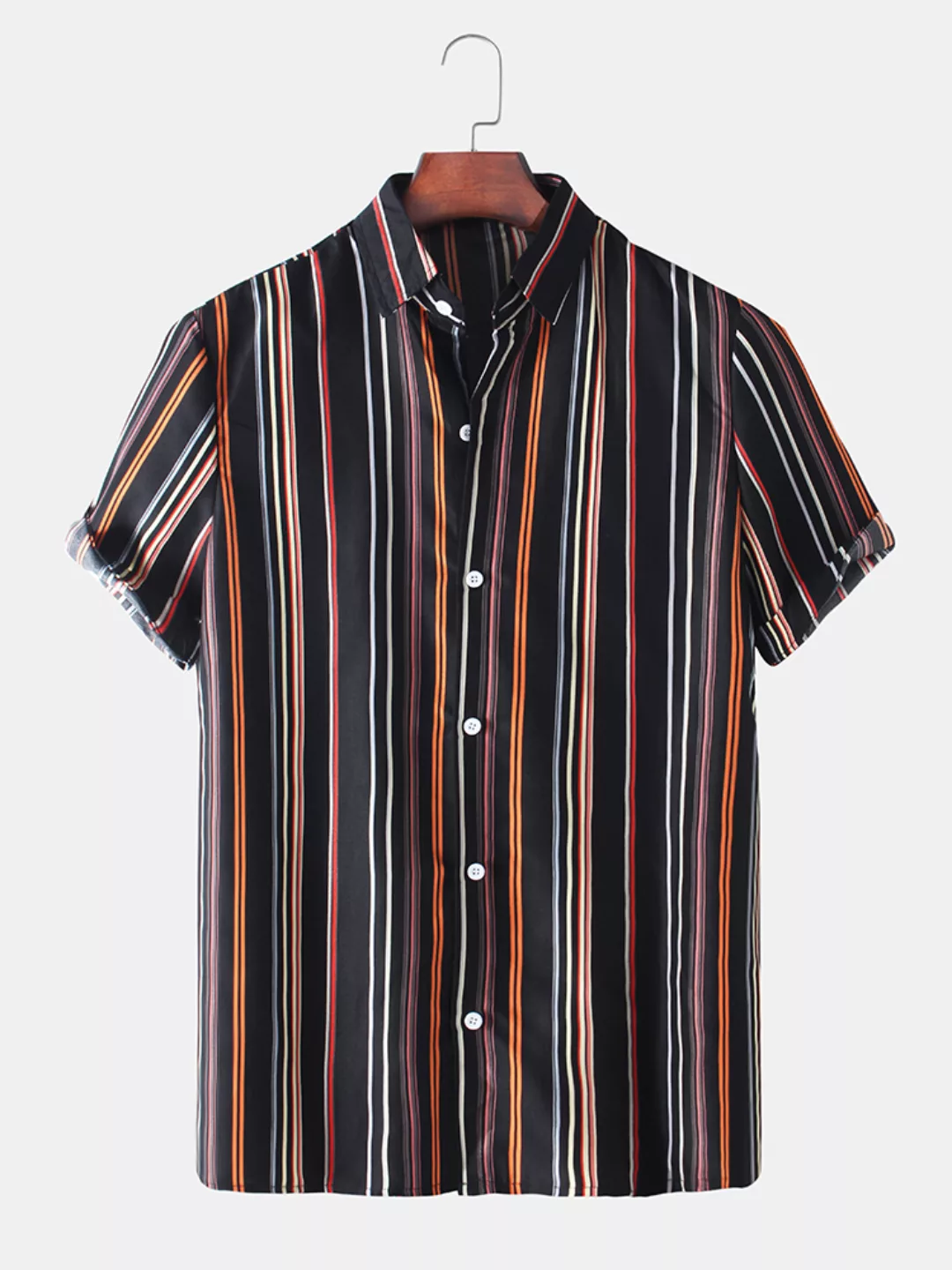 Mens Color Striped Light Lässige Kurzarmhemden günstig online kaufen