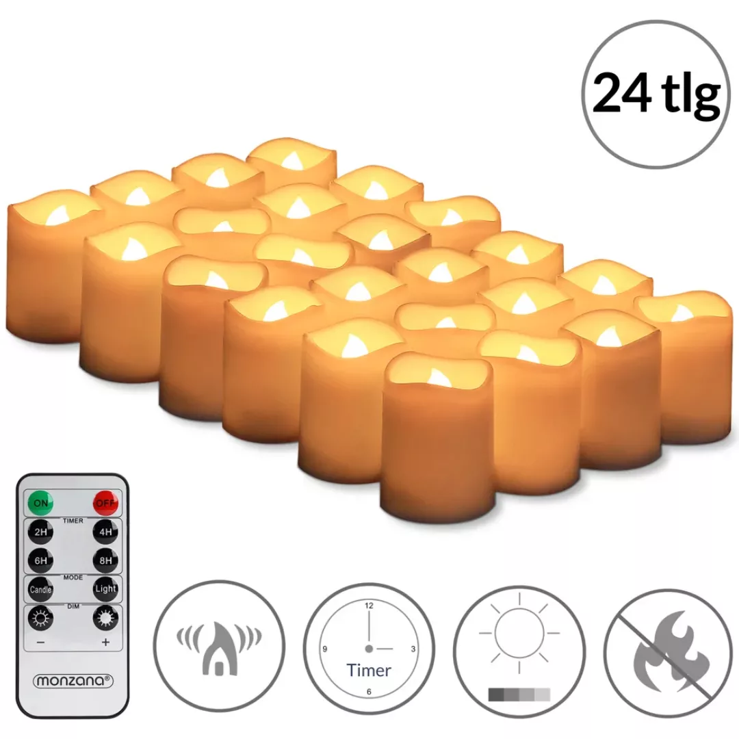 LED Echtwachs Kerzen 24er-Set inkl. Fernbedienung günstig online kaufen