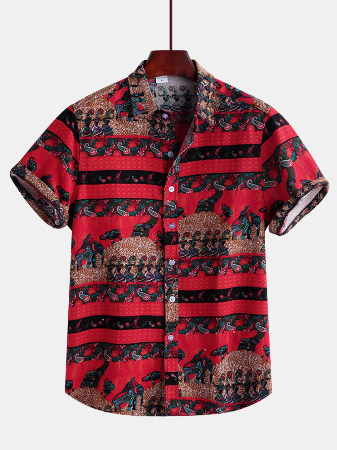 Herren Little Eleplant Printed Ethnic Style Kurzarm Loose Casual Shirt günstig online kaufen